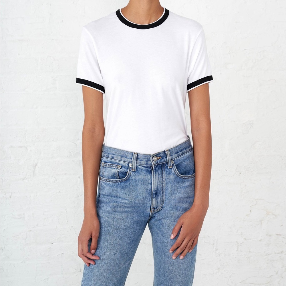 La Ligne White Short Sleeve Ringer Tee with Black Trim